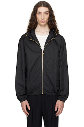 Black Barocco Jacquard Windbreaker Jacket