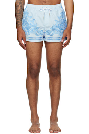 Blue Barocco Medusa Print Swim Shorts