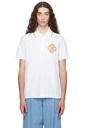 White Embroidered Architectural Baroque Polo