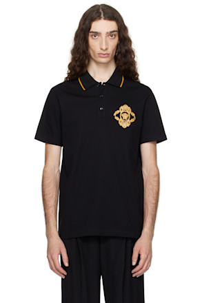 Black Embroidered Architectural Baroque Polo