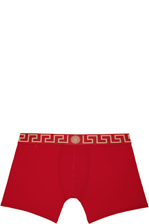 Red Greca Border Long Boxer Briefs