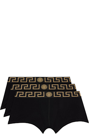 Three-Pack Black Greca Border Trunks Boxer Briefs