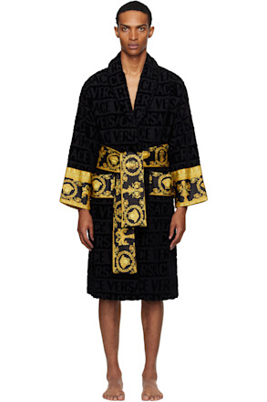 Black 'I Heart Baroque' Bathrobe