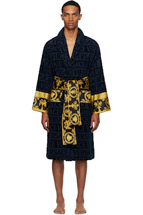 Navy 'I Heart Baroque' Bathrobe