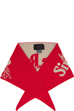 Red & Beige Graphic Logo Knit Neckerchief Scarf