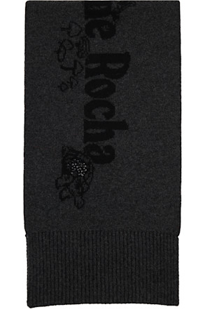 Black & Gray Long Graphic Logo Knit Scarf