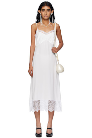 Off-White Deep Lace Trim Slip Midi Dress