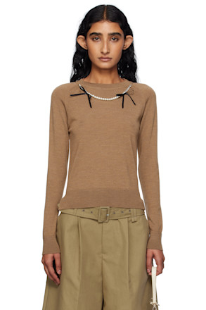 Brown Embellished Classic Sweater