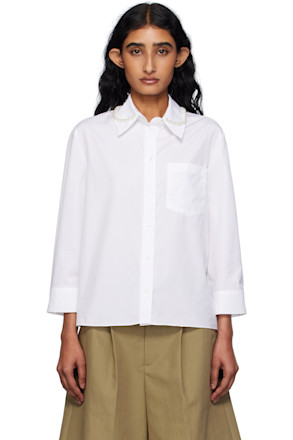 White Embellished Cropped Shirt