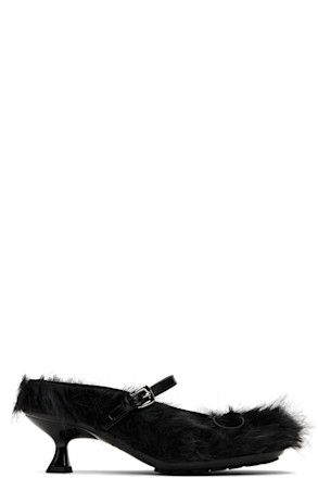 Black Faux Fur Grip Mule Heels