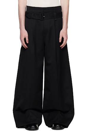 Black Wide Leg Multi Belt Loop Trousers