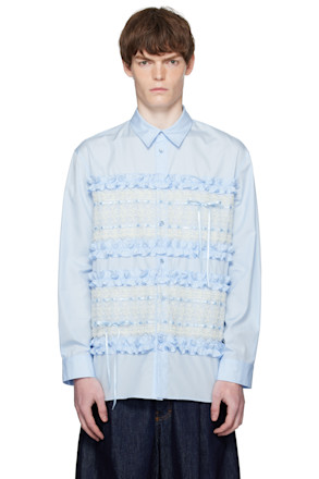 Blue Lace Ribbon Trim Easy Shirt