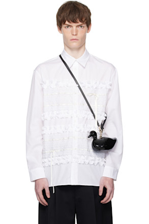 White Lace Ribbon Trim Easy Shirt