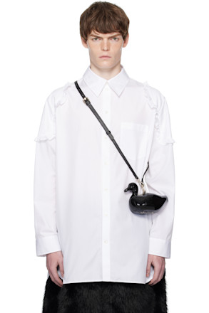 White Ruffle Shoulder Patch Tunic Shirt