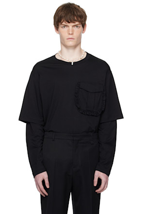 Black Layered Ruffle Pocket Long Sleeve T-shirt