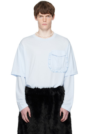 Blue Layered Ruffle Pocket Long Sleeve T-shirt
