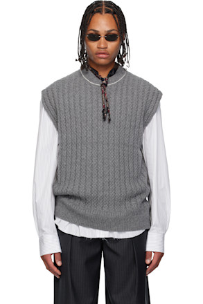 Gray Cable Knit Sweater Vest