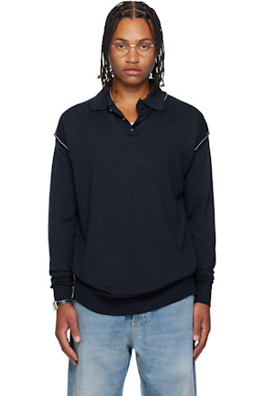 Navy Knit Double Collar Polo