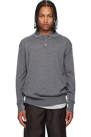 Gray Knit Double Collar Polo