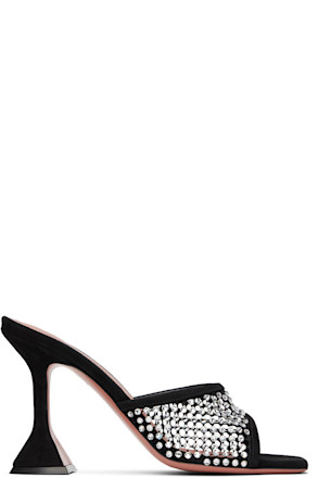 Black Lupita Crystal Net Heeled Sandals