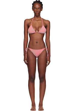 Red & White Gingham Seersucker Sabrina Bikini