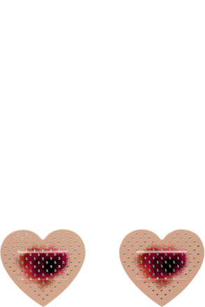 SSENSE Exclusive Beige & Silver D'heygere Edition Heart Bandage Earrings