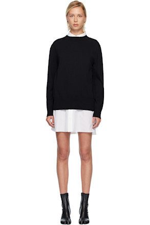 White & Black Poplin & Cotton Knit Minidress