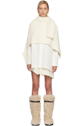Off-White Double-Faced Silk Cotton & Wool Knit Minidress