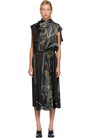 Brown Suiting & Paisley Print Midi Dress