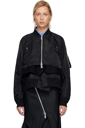 Black Nylon Twill & Wool Melton Blouson Jacket