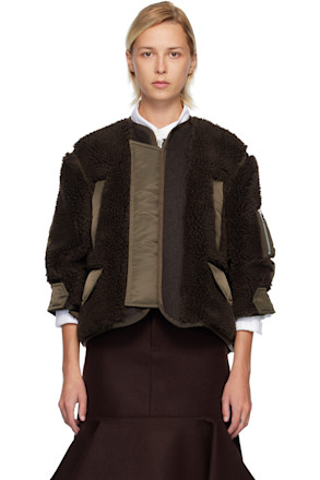 Brown & Khaki Faux-Shearling & Nylon Twill Jacket