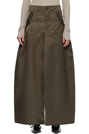 Khaki Nylon Twill Maxi Skirt