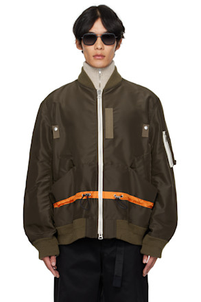 Khaki Nylon Twill Blouson Bomber Jacket