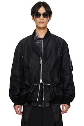 Black Nylon Twill Bomber Jacket
