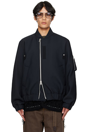Navy Suiting Blouson Bomber Jacket