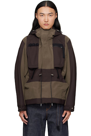 Brown & Khaki Suiting Bonding Grosgrain Jacket
