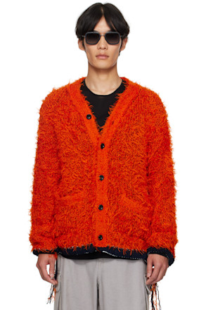 Orange Furry Knit Cardigan