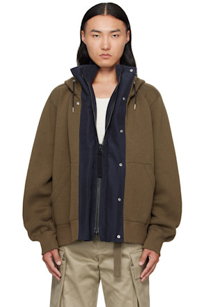 Khaki & Navy Sponge Sweat & Grosgrain Hoodie