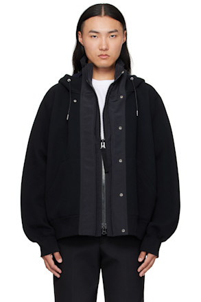 Black Sponge Sweat & Grosgrain Hoodie
