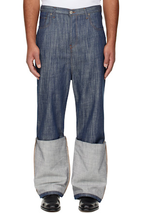 Navy Turn-Up Drop-Down Jeans