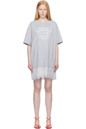 Blue Lace-Insert Graphic T-shirt Minidress