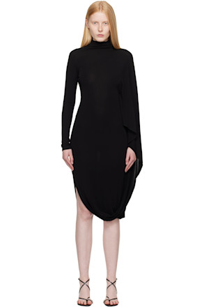 Black Asymmetric Cape Midi Dress