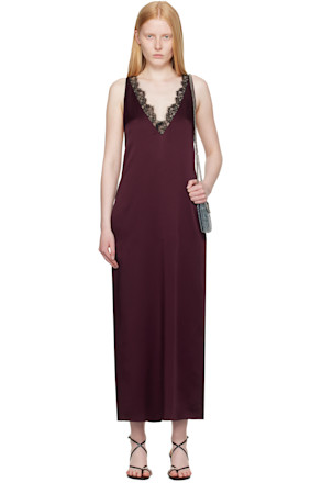 Burgundy Satin Slip Maxi Dress