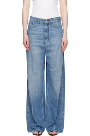 Blue Faded Wide-Leg High-Rise Jeans