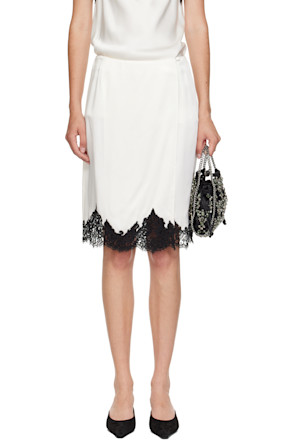Off-White Lace Satin Midi Skirt