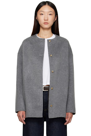 Gray Dunne Wool Drap Short Coat