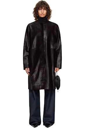 Brown Miller Pony Effect Leather Coat