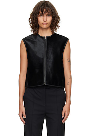 Black Ampas Pony-Effect Leather Vest