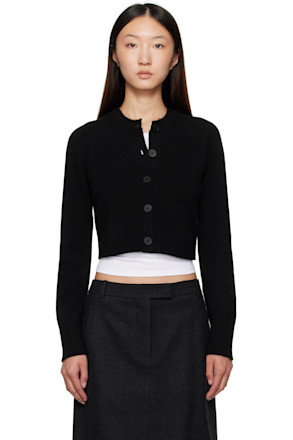 Black Zephir Cashmere Cropped Cardigan