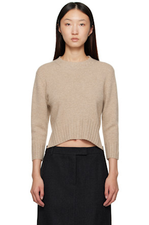 Beige Mora LDS Cropped Cashmere Sweater